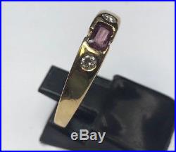 Vintage 18k Yellow Gold. 30ct Red Ruby & Diamond Ring Mens Unisex Size 7.5
