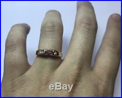 Vintage 18k Yellow Gold. 30ct Red Ruby & Diamond Ring Mens Unisex Size 7.5