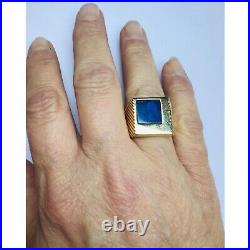 Vintage 18k Yellow Gold Men's Signet Ring with Striking Lapis Lazuli Square Face