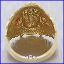 Vintage 18k Yellow Gold Mens. 32ctw Ruby Diamond Indian Chief Biker Ring D8