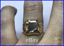 Vintage 18k Yellow Gold Red Ruby Mens Signet Ring Unisex Band Sz 8
