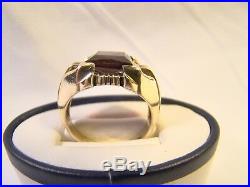 Vintage 1920s Mens 14 K Gold Emerald Cut Garnet Art Deco Sz 9 Wide Ribbed Ring