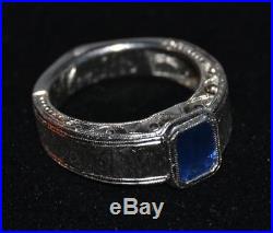 Vintage 1920s Platinum Diamond and Sapphire Unusual Mens Ring