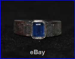 Vintage 1920s Platinum Diamond and Sapphire Unusual Mens Ring
