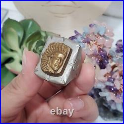 Vintage 1940 Mens Mexican Biker Ring Aztec Mayan Chief 33g Stamped MEXICO 10.25