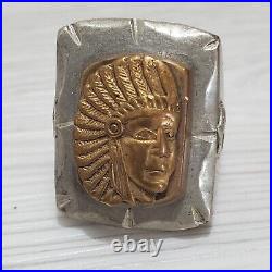 Vintage 1940 Mens Mexican Biker Ring Aztec Mayan Chief 33g Stamped MEXICO 10.25