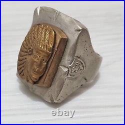 Vintage 1940 Mens Mexican Biker Ring Aztec Mayan Chief 33g Stamped MEXICO 10.25