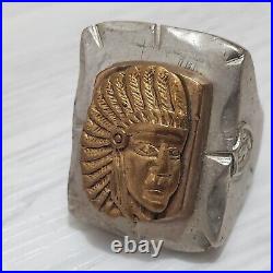 Vintage 1940 Mens Mexican Biker Ring Aztec Mayan Chief 33g Stamped MEXICO 10.25