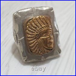 Vintage 1940 Mens Mexican Biker Ring Aztec Mayan Chief 33g Stamped MEXICO 10.25