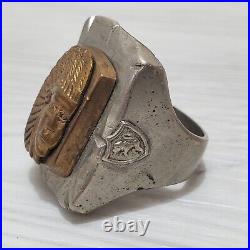 Vintage 1940 Mens Mexican Biker Ring Aztec Mayan Chief 33g Stamped MEXICO 10.25