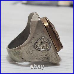 Vintage 1940 Mens Mexican Biker Ring Aztec Mayan Chief 33g Stamped MEXICO 10.25