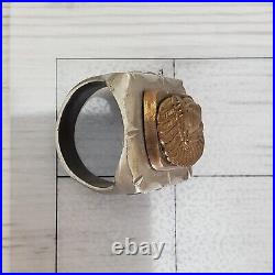 Vintage 1940 Mens Mexican Biker Ring Aztec Mayan Chief 33g Stamped MEXICO 10.25