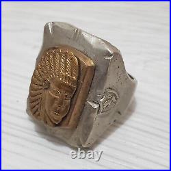 Vintage 1940 Mens Mexican Biker Ring Aztec Mayan Chief 33g Stamped MEXICO 10.25