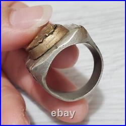 Vintage 1940 Mens Mexican Biker Ring Aztec Mayan Chief 33g Stamped MEXICO 10.25