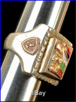 Vintage 1940's Aztec Mexican Silver & Gold Enamel Shield Mens Biker Ring Sz 10