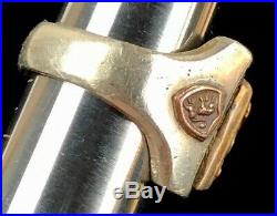 Vintage 1940's Aztec Mexican Silver & Gold Enamel Shield Mens Biker Ring Sz 10
