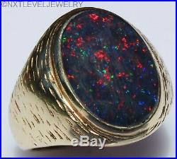 Vintage 1940's LARGE Oval RAINBOW Natural Opal 10k Solid Yellow Gold Men's Ring
