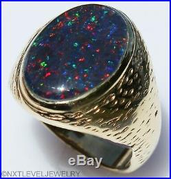 Vintage 1940's LARGE Oval RAINBOW Natural Opal 10k Solid Yellow Gold Men's Ring