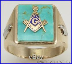 Vintage 1940's Masonic Natural Kingman Mine Turquoise 10k Solid Gold Men's Ring