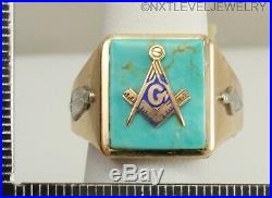 Vintage 1940's Masonic Natural Kingman Mine Turquoise 10k Solid Gold Men's Ring