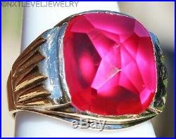 Vintage 1940's SIGNED DASON LARGE Cushion Cut Ruby 10k Solid Gold Men's Ring
