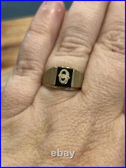 Vintage 1940s 10k YELLOW GOLD O BLACK ONYX SIZE 9 men's signet ring