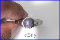 Vintage 1940s 4ct Natural Blue Star Sapphire Diamond Platinum Mens Ring