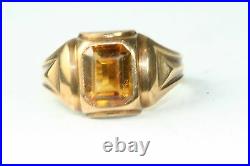 Vintage 1950's 10k Gold Yellow Faux Citrine Mens Ring Size 10