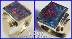 Vintage 1950's LARGE VERY BRIGHT RARE RED Natural Opal 10k Solid Gold Men's Ring