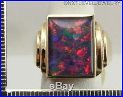 Vintage 1950's LARGE VERY BRIGHT RARE RED Natural Opal 10k Solid Gold Men's Ring