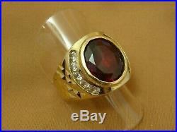 Vintage 1950s 10K YG Bezel Set GARNET and Simulated Diamond Mens Ring- Size 8