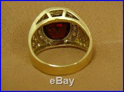 Vintage 1950s 10K YG Bezel Set GARNET and Simulated Diamond Mens Ring- Size 8