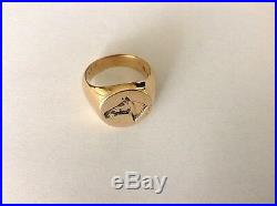 Vintage 1950s 14K Yellow Gold Men's Ring withEngraved Horse's Head size 8.75 18.4g