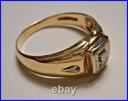 Vintage 1950s Belcrest Men's 14K Yellow Gold & 10 pt Diamond Ring 5.9g Size 12.5