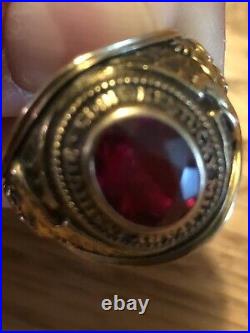 Vintage 1958 Kentucky Military Academy 10k Yellow Gold Red Stone Class Ring