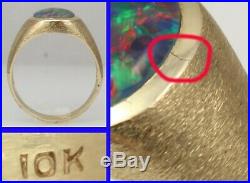 Vintage 1960's BRIGHT RAINBOW RARE Natural BLACK Opal 10k Solid Gold Men's Ring