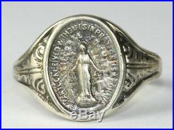 Vintage 1960's Sterling Silver Miraculous Mary Mens Ring Adjustable Size