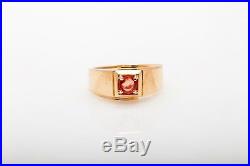 Vintage 1960s $3000 1ct Natural Padparadscha Sapphire 14k Yellow Gold Mens Ring