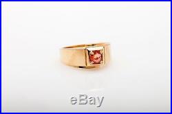 Vintage 1960s $3000 1ct Natural Padparadscha Sapphire 14k Yellow Gold Mens Ring