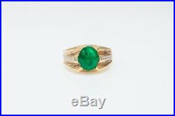 Vintage 1960s $3400 3ct Colombian Emerald 10k Yellow Gold Mens Band Ring