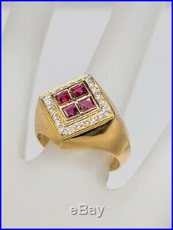Vintage 1960s $4000 1.50ct Natural BURMA RUBY Diamond 18k Yellow Gold Mens Ring