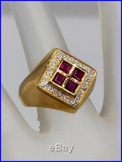 Vintage 1960s $4000 1.50ct Natural BURMA RUBY Diamond 18k Yellow Gold Mens Ring