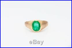 Vintage 1960s $4000 3ct Colombian Emerald 10k Yellow Gold Mens Ring Band