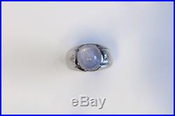 Vintage 1960s $5K 6ct Natural BLUE Star Sapphire Diamond 14k Gold Mens Band Ring