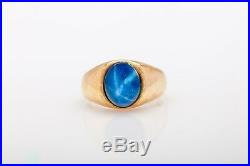Vintage 1960s 5ct Blue Star Sapphire 14k Yellow Gold Mens Band Ring