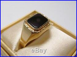 Vintage 1960s Era 14K Yellow Gold & Black Onyx Men's Fashion Statement Ring Sz 8