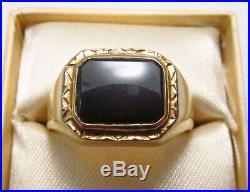 Vintage 1960s Era 14K Yellow Gold & Black Onyx Men's Fashion Statement Ring Sz 8