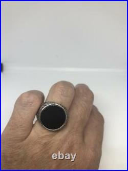 Vintage 1970's Gothic 925 Sterling Silver Genuine Black Onyx Men's Solid Ring