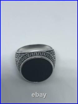 Vintage 1970's Gothic 925 Sterling Silver Genuine Black Onyx Men's Solid Ring