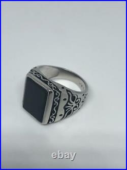 Vintage 1970's Gothic Solid 925 Sterling Silver Genuine Black Onyx Men's Ring